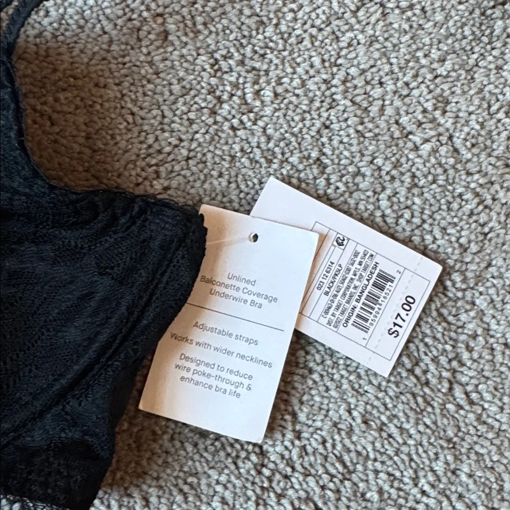 Auden Black Unlined Balconette Coverage Underwire Bra SIZE 34D